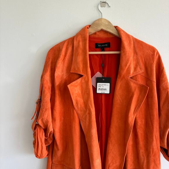 ST. JOHN Silken Suede Slouchy Strap Sleeve Jacket Soft Sienna Orange NWT - Picture 4 of 14